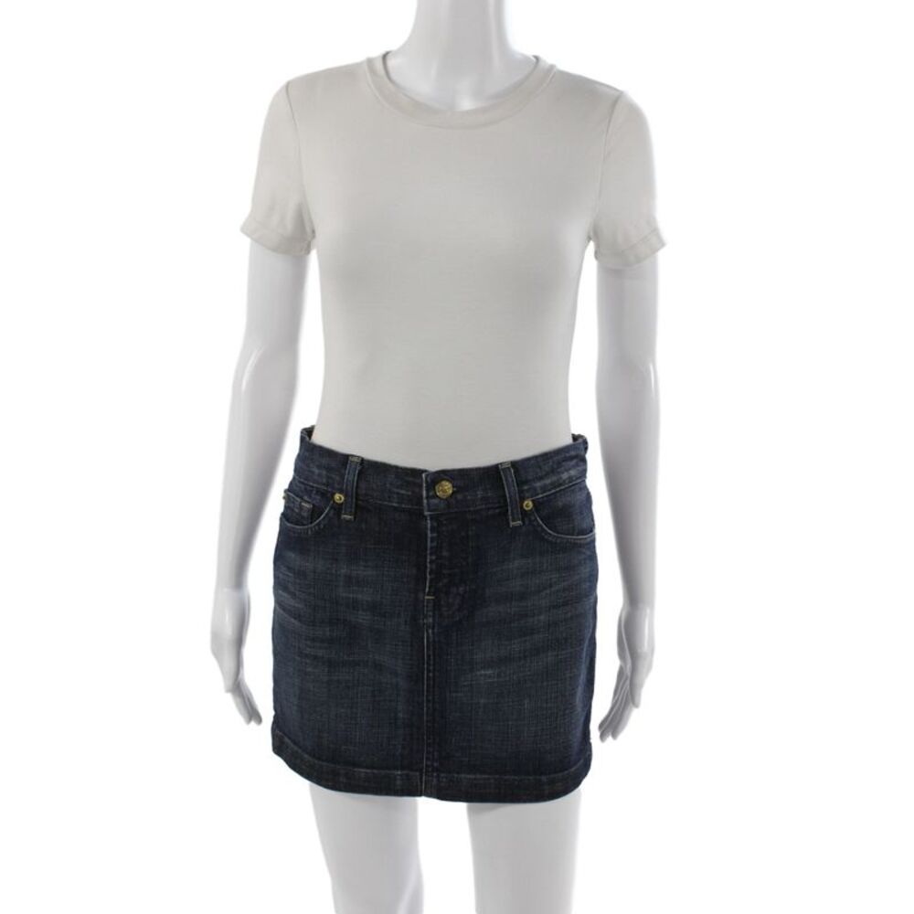 7 For All Mankind Womens Mini Skirt Blue 98% Cotton Button Size 30